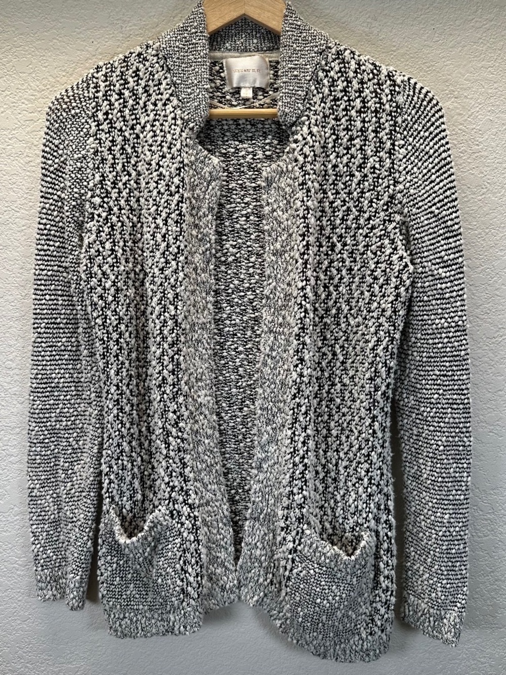 Skies Are Blue Cream & Black Marled Knit Open Front Cardigan Sweater Small